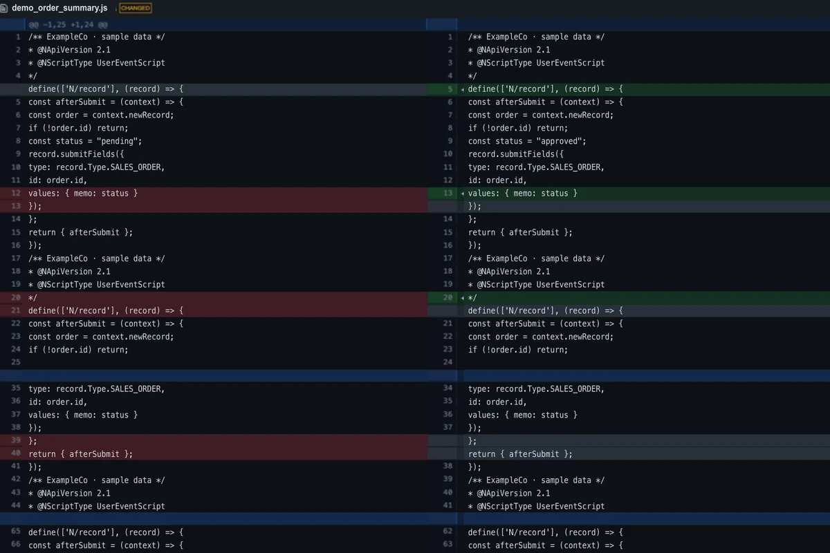 NetCompass line-by-line change comparison