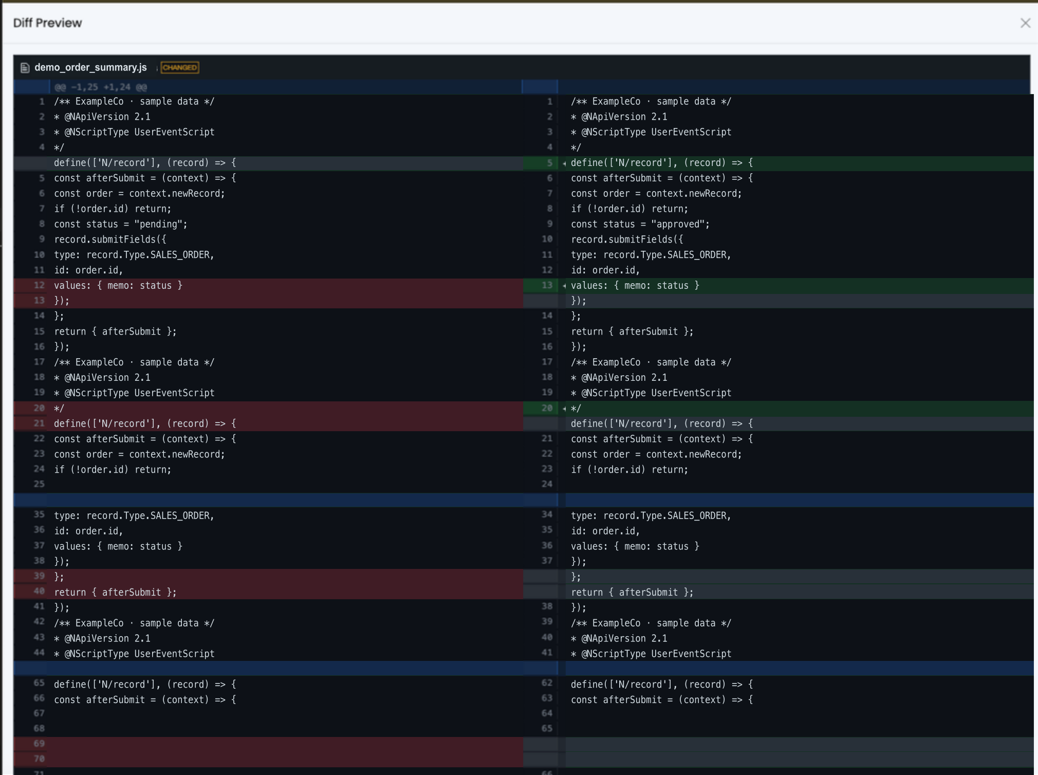 NetCompass line-by-line change comparison
